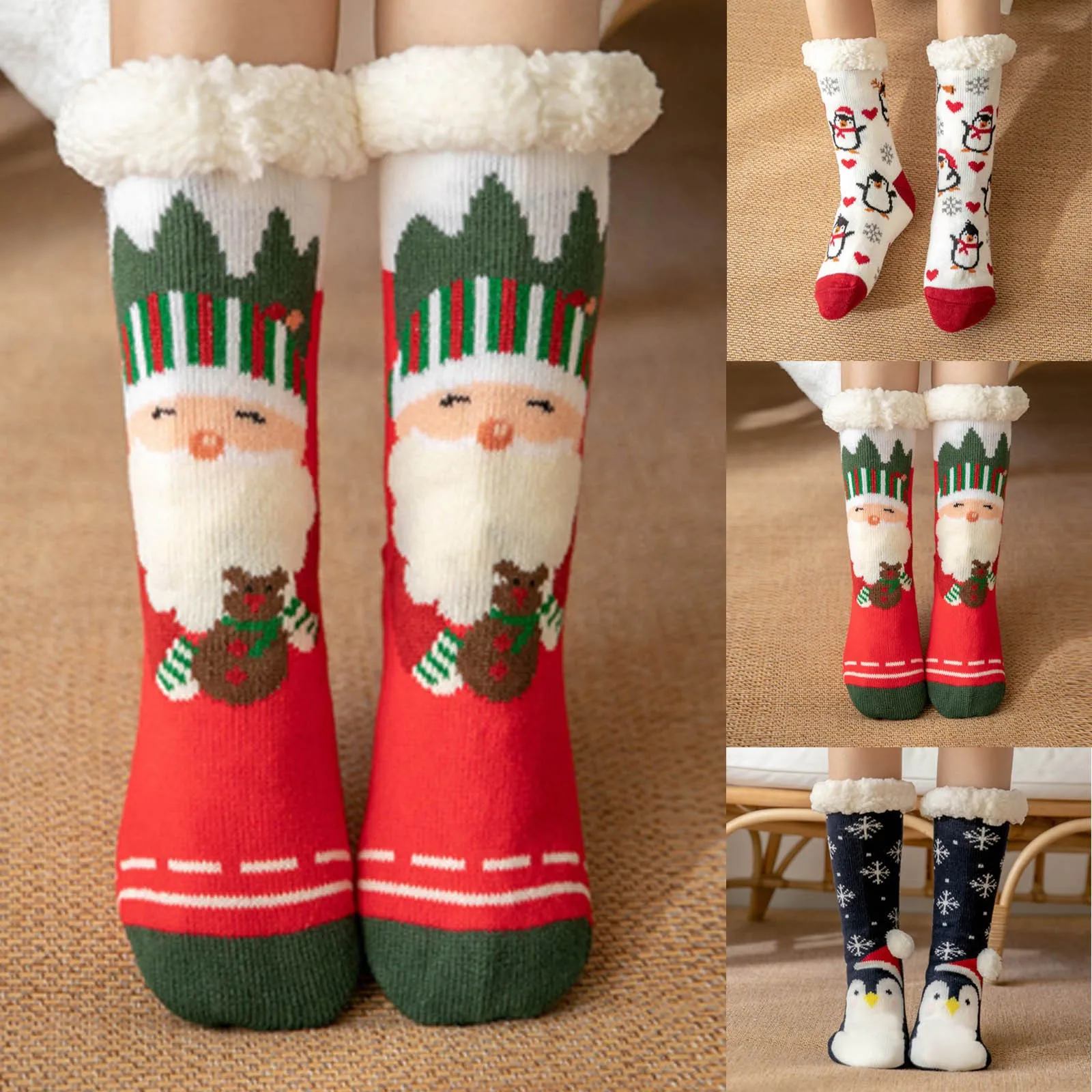 

Home Slippers Women Winter Floor Shoes Santa Claus Elk Indoor Socks Shoes Warm Fur Slides Ladies Plush Slippers Pantoffels Dames