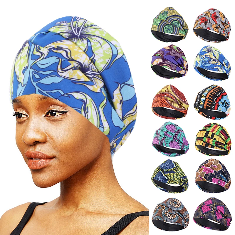 

Bohemia African Print Satin Lining Headband Sport Yoga Headwrap Elastic Hairband Turban Bandana Wide Stretch Hair Accessories