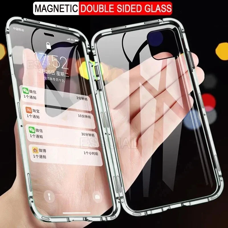 

Metal Magnetic Transparent Case For Honor 8X 9X Pro X6 X7A X8A X9A 5G X9 4G Full Protection Double Sided Glass Transparent Cover