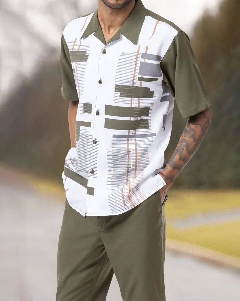 

2023 Summer New Style Men Fashion Casual Contrasting Colors 3D Printed T-shirt Suit Mens Two-piece Set S-4XL