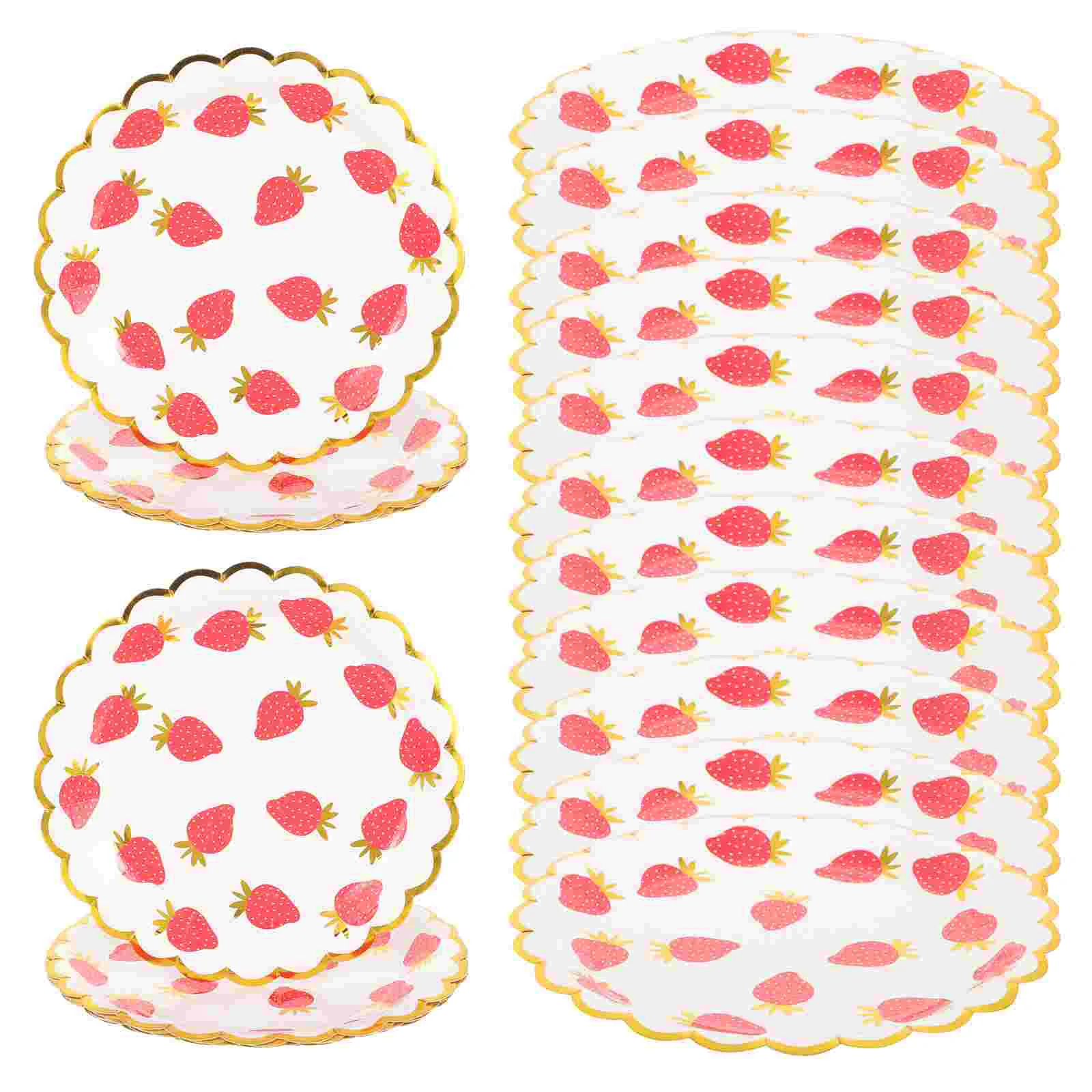 

24 Pcs Disposable Dinner Plates Strawberry Paper Party Tableware Food Fruit Cake Theme Decorations Child