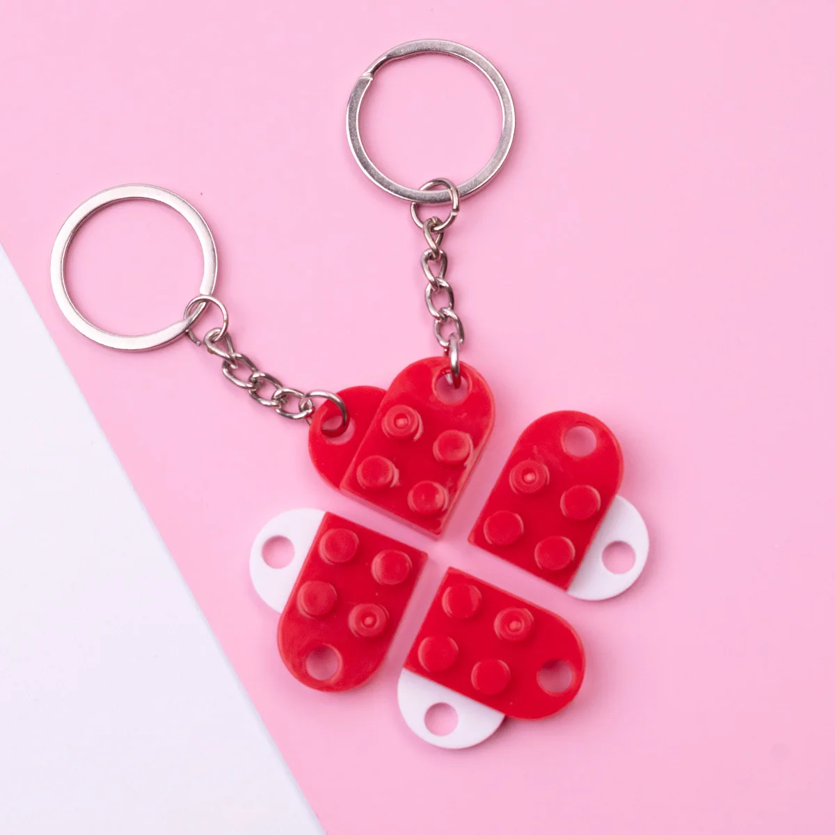 

1pair Cute Fashion Love Heart Brick Keychain Couples Key Chain Best Friendship For Women Men Separable Key Ring Jewelry Gifts