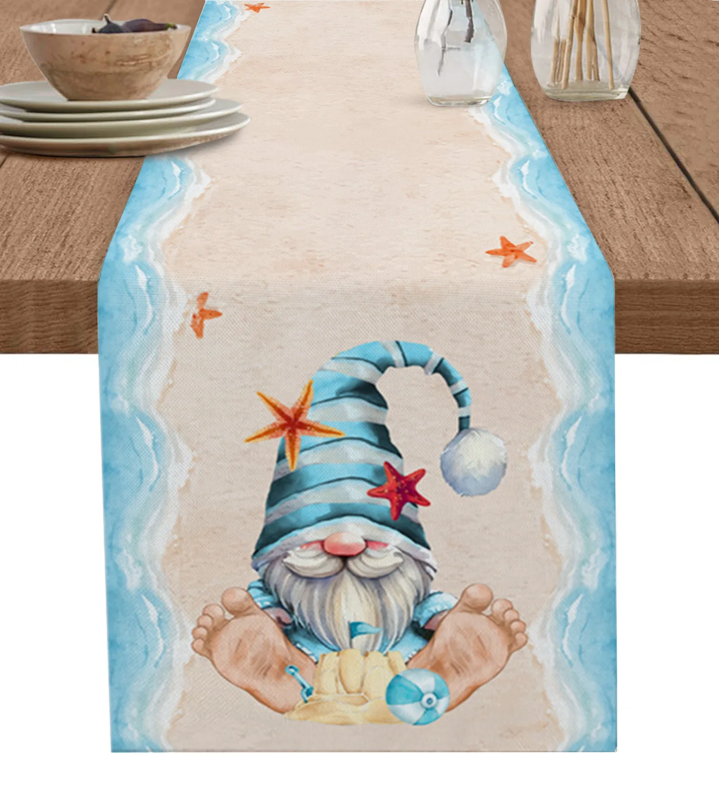 

Dwarf Summer Beach Starfish Checkered Blue Table Runner Wedding Party Dining Table Cover Placemat Napkin Home Kitchen Decoration
