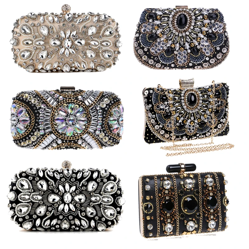 

Women's Evening Clutch Bag Party Purse Luxury Wedding Clutch For Bridal Exquisite Crystal Ladies Handbag Apricot Silver Wallet