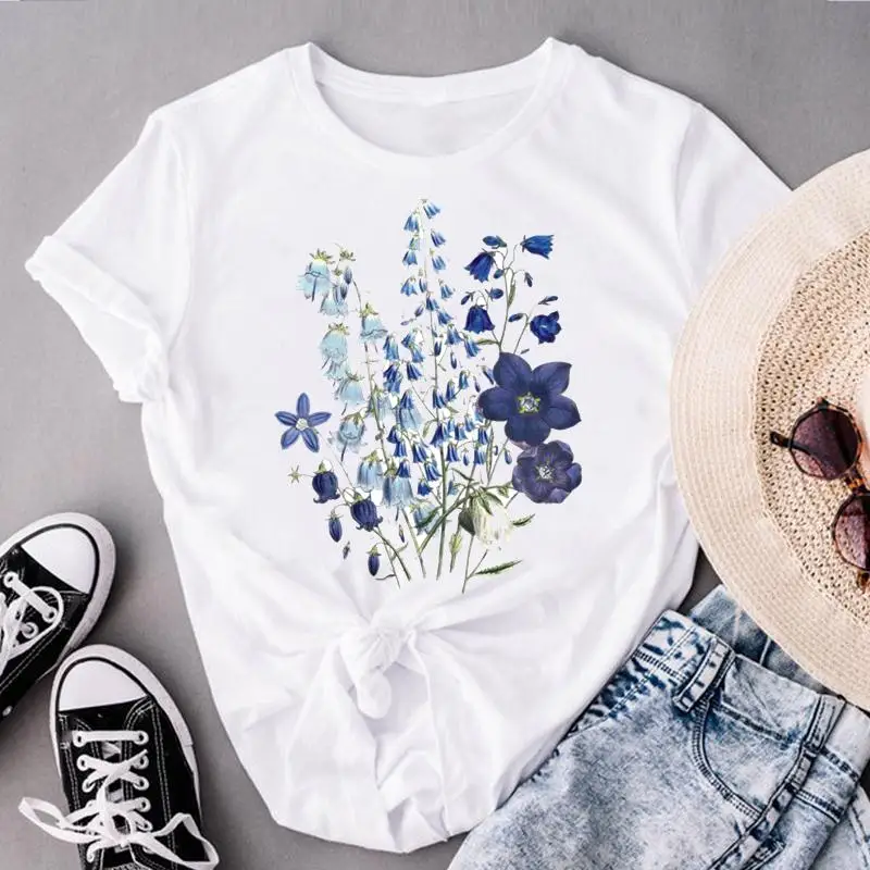 

Женская футболка с цветочным принтом, летняя футболка с коротким рукавом и графическим принтом, в стиле 90-х
