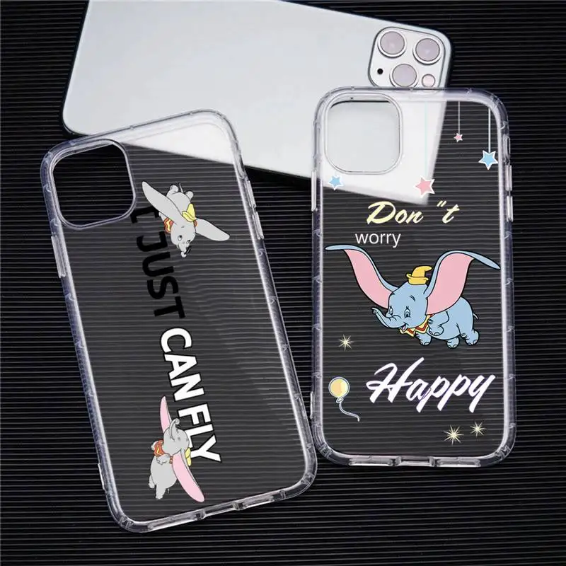 

Cute Cartoon Dumbo Phone Case Transparent For iphone 13 12 11 Pro Max Mini XS Max 8 7 Plus X SE 2020 XR cover