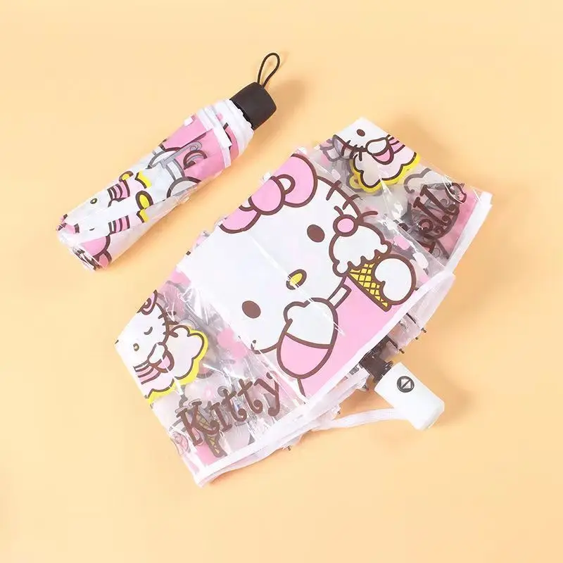 

Cute Kitty Transparent Goth Umbrella For Wind Heavy Rain Women Sun Umbrella Princess Romantic Dome Three Fold Rain Umbrella Wind