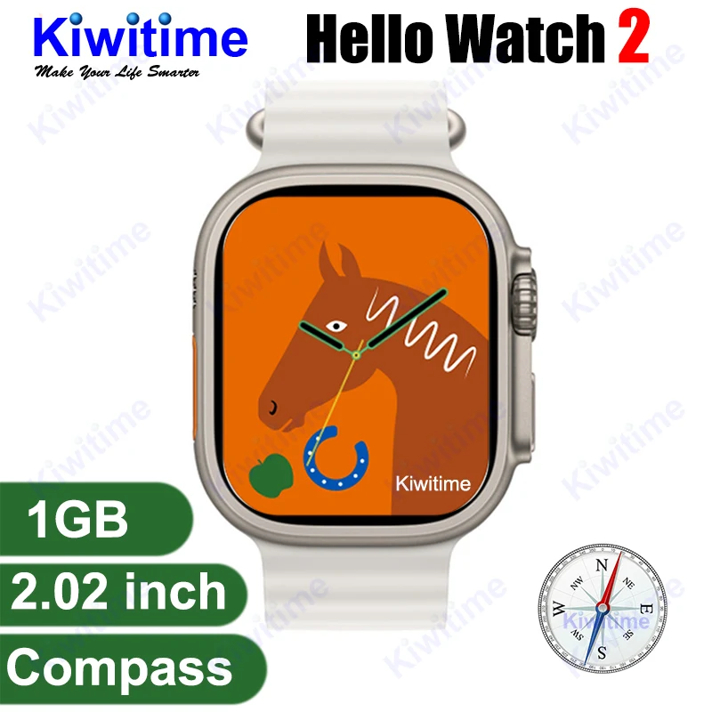 

2023 KIWITIME Hello Watch 2 Smart Watch Men H11 Ultra Upgraded 1GB 2.02" 49mm IWO Series 8 Compass Heart Rate Monitor Smartwatch