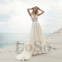 elegant wedding dress sleeveless v neck exquisite appliques tulle mopping vintage beach gown 2022 robe de mariee for women