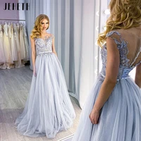 jeheth luxury lace appliques evening dresses 2022 tulle a line button lace up back elegant prom party gowns sleeveless for women