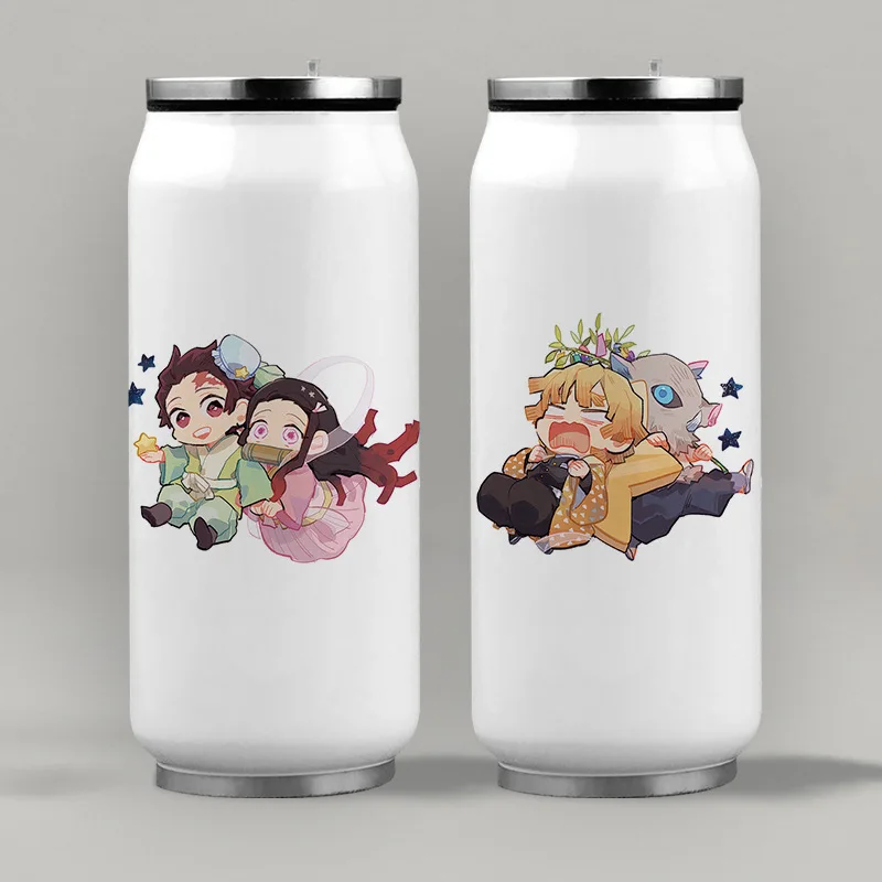 Фото Популярный аниме рассекающий демонов Nezuko Tanjirou Kawaii питьевой соломенный термос двусторонняя печать Сода банка чашка мультяшный персонаж №3