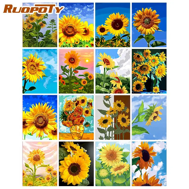 

RUOPOTY Interior Painting By Numbers Sky Sunflowers Handmade Art Painting By Number Painting Home Decor