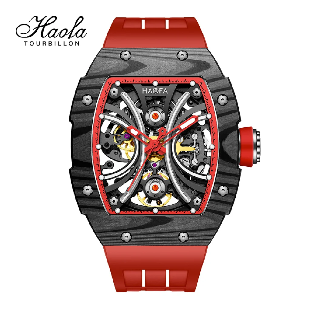 

Haofa Automatic Mechanical Watch For Men Luxury Sapphire Skeleton Self-wind Men Watches Carbon Fiber Bezel orologio uomo Fashion