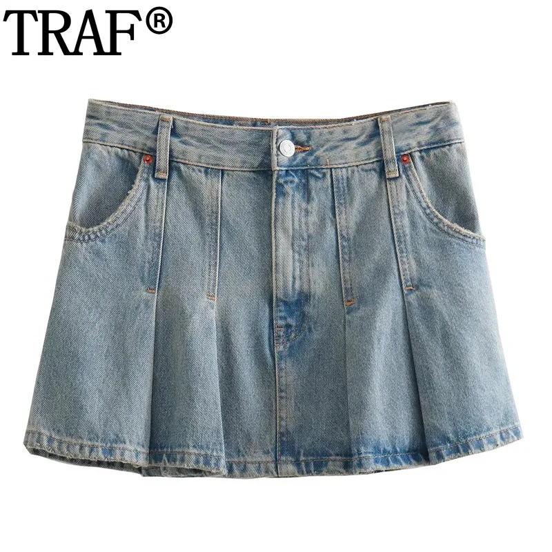 

Юбка-мини женская джинсовая плиссированная со средней талией, Y2K