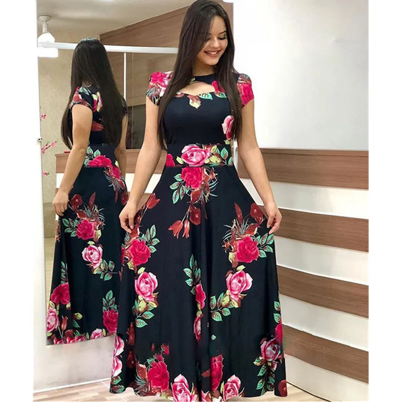 

Женское винтажное платье с коротким рукавом, ажурное длинное платье с цветочным принтом, свободное Повседневное платье-трапеция в стиле бохо с широкой юбкой, большие размеры, на лето