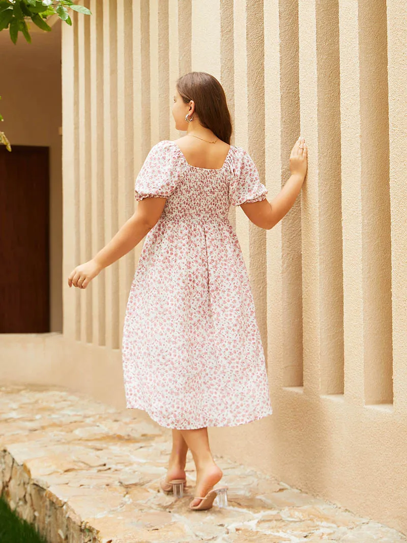 Side Slit Blue Pink Floral Women Long Dresses Plus Size Women Summer Dresses Elegant Big Size Ladies Midi Dresses For Women 2023