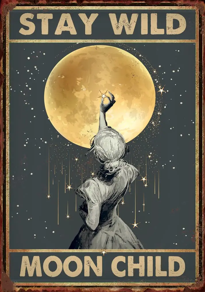 Вывеска с ведьмой, металлический знак в стиле ретро с изображением дикой Луны, детская звезда, металлический жестяной знак, винтажный алюминиевый знак для домашнего декора на стену в виде кофе, 8x12 дюймов