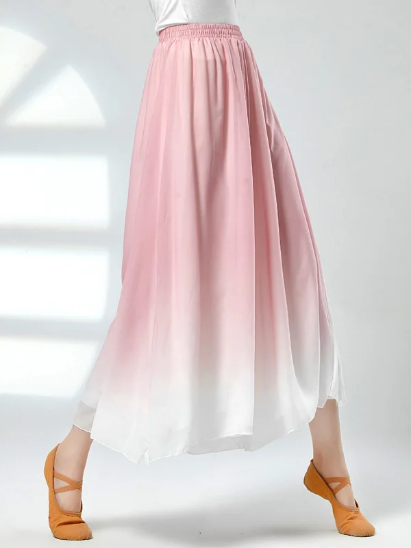 

Chiffon High Waist Gradient Modern Dance Costume Ballroom Pants Slit Hanfu Women Classic Wide leg trousers