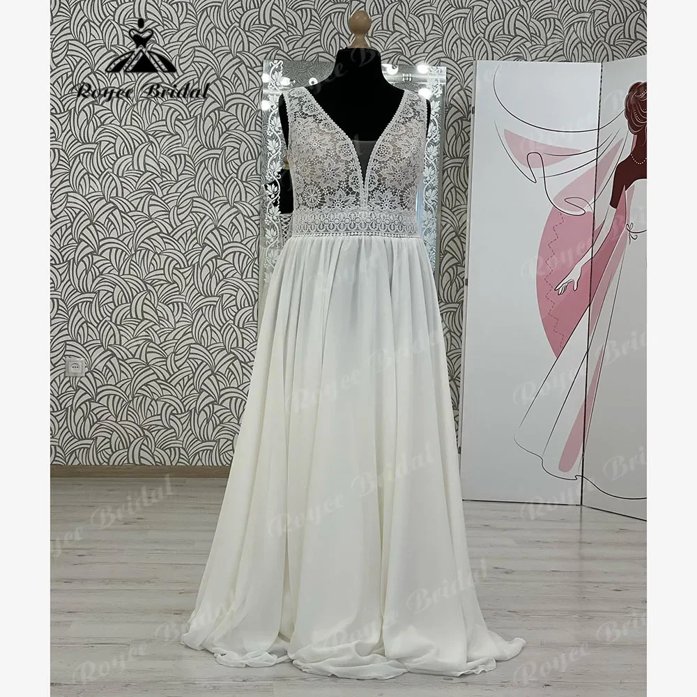 Скромное богемное кружевное шифоновое свадебное платье больших размеров в стиле