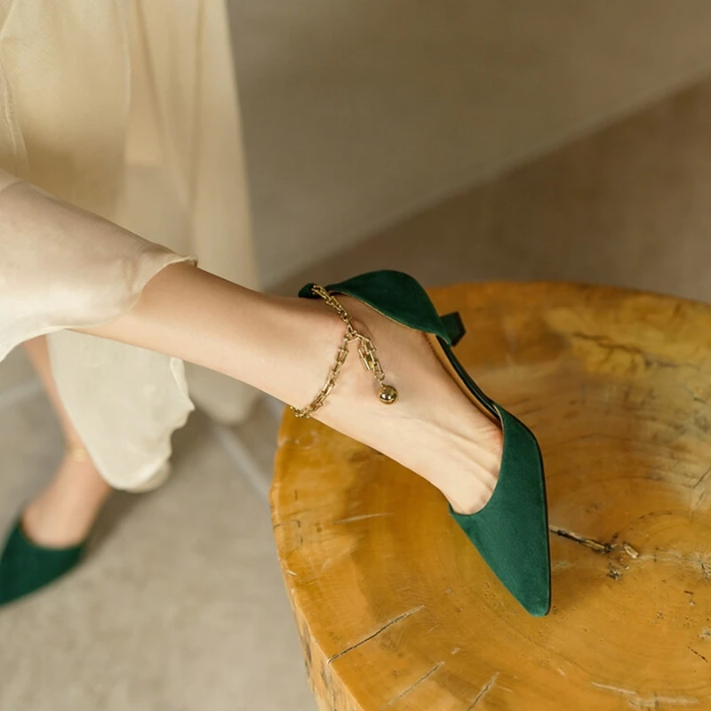 

2022 Summer/Spring Women Shoes Pointed Toe Thin Heel Sandals Solid High Heels Elegant Sheep Suede Shoes for Women Party Shoes