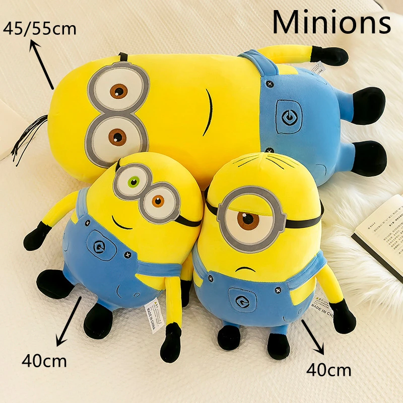 

55Cm Minions Ty Beanie Yellow Body Super Big Eyes Denim Strap Bob Stuart Kevin Plush Toys Big Size Despicable Movie Kids Gift