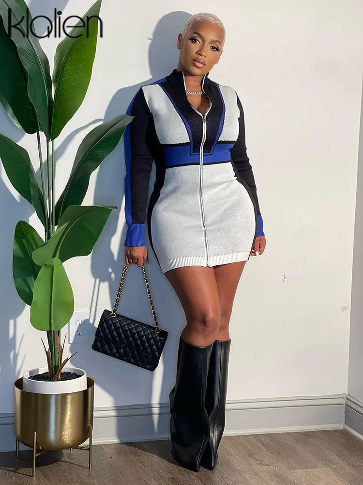 

Платье женское трикотажное с длинным рукавом, на молнии