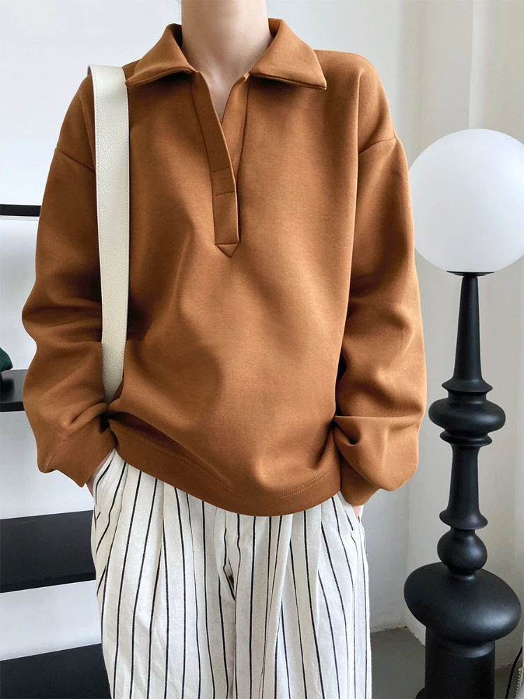 

2022 Autumn and Winter New Korean Version Casual Space Cotton Lapel Top Design Loose Sweater Women's Pullover