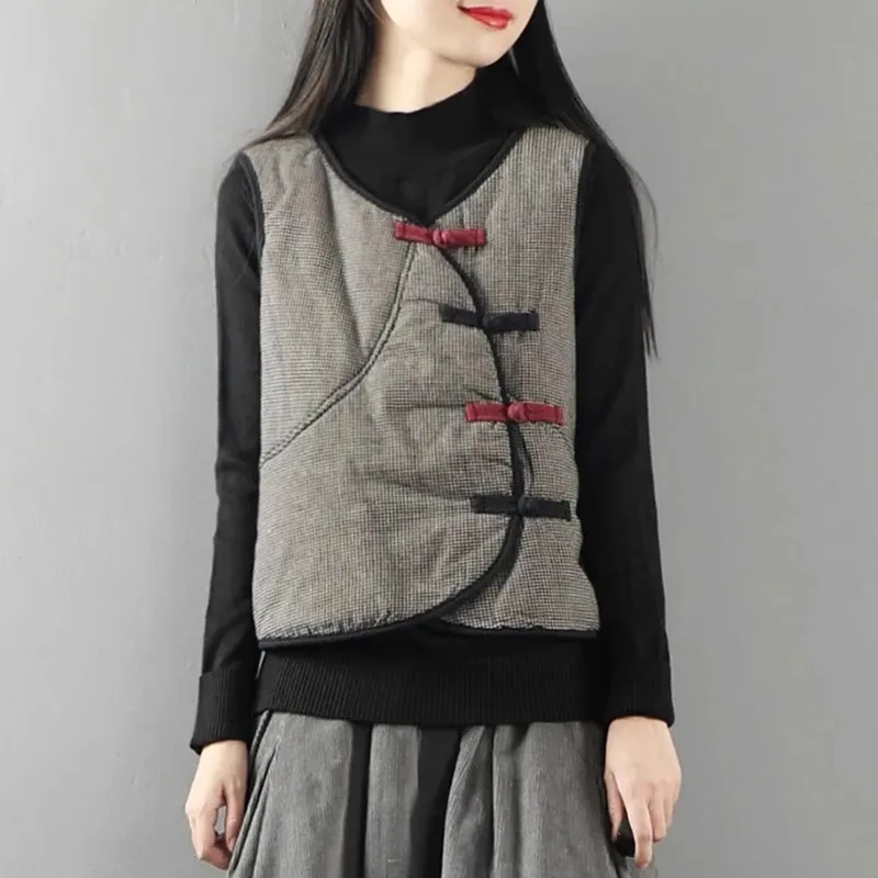 Стеганый жилет для женщин пальто с хлопковой подкладкой пряжкой в стиле ретро