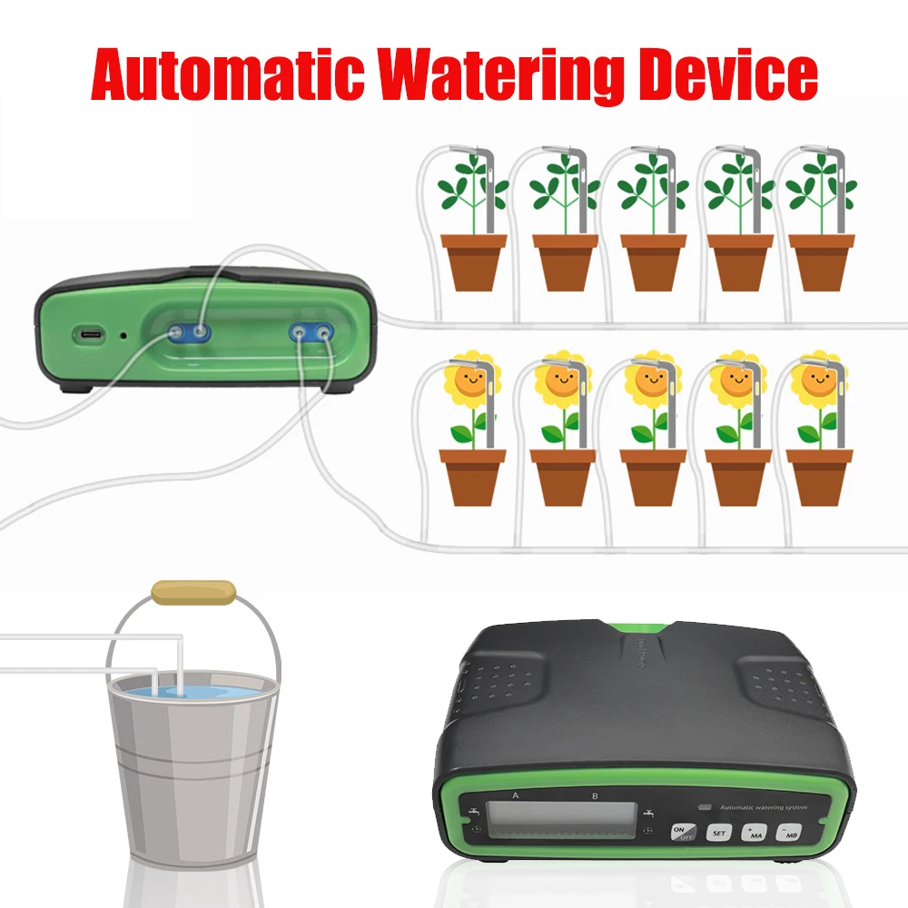 

Two Outlet Home Garden Irrigation Timer Controller System Automatic Electronic Watering Timer Garden Plant Water Timer Dual Pump