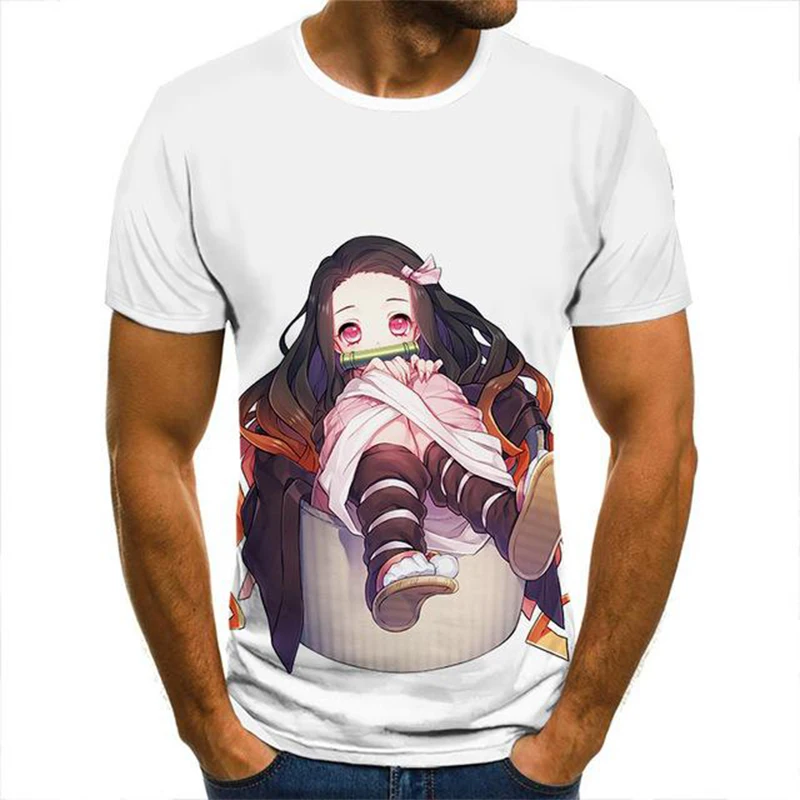 

Summer Demon Slayer Nezuko 3D Printed Teenager Short Sleeve Fashion Lovely Men Streetwear Oversized Loose Unisex Top Tees