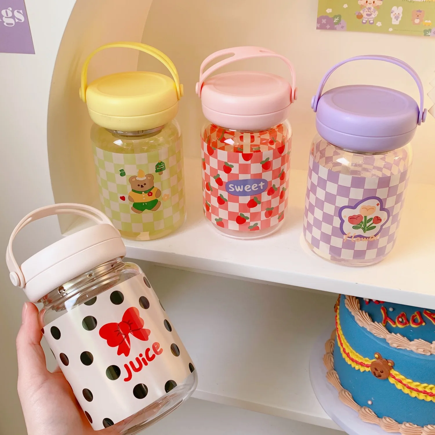 Стеклянная чашка женская с ручкой милая портативная прозрачная кружка для воды