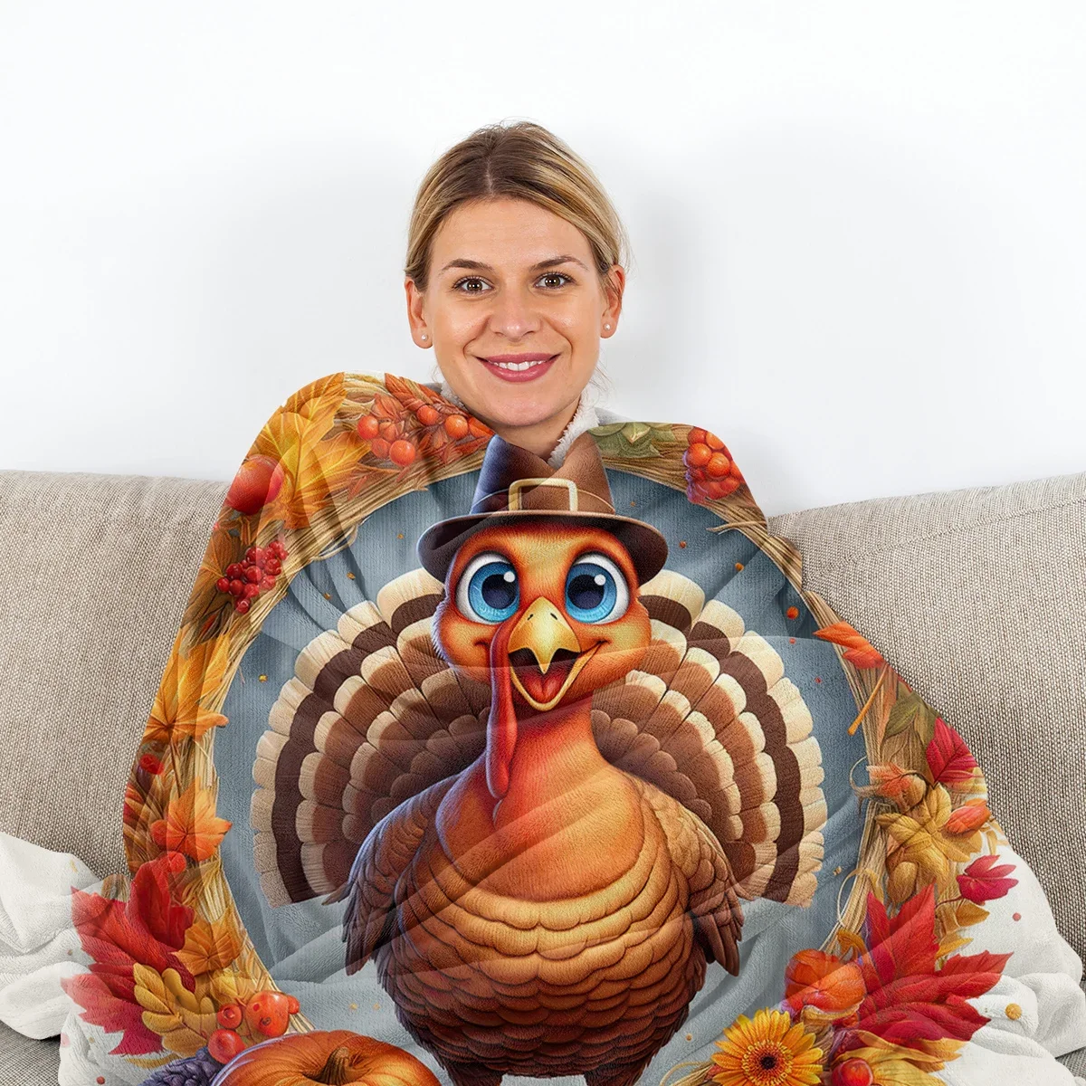 Одеяло для курицы с шапкой теплый мягкий плед принтом кленовых листьев фруктов