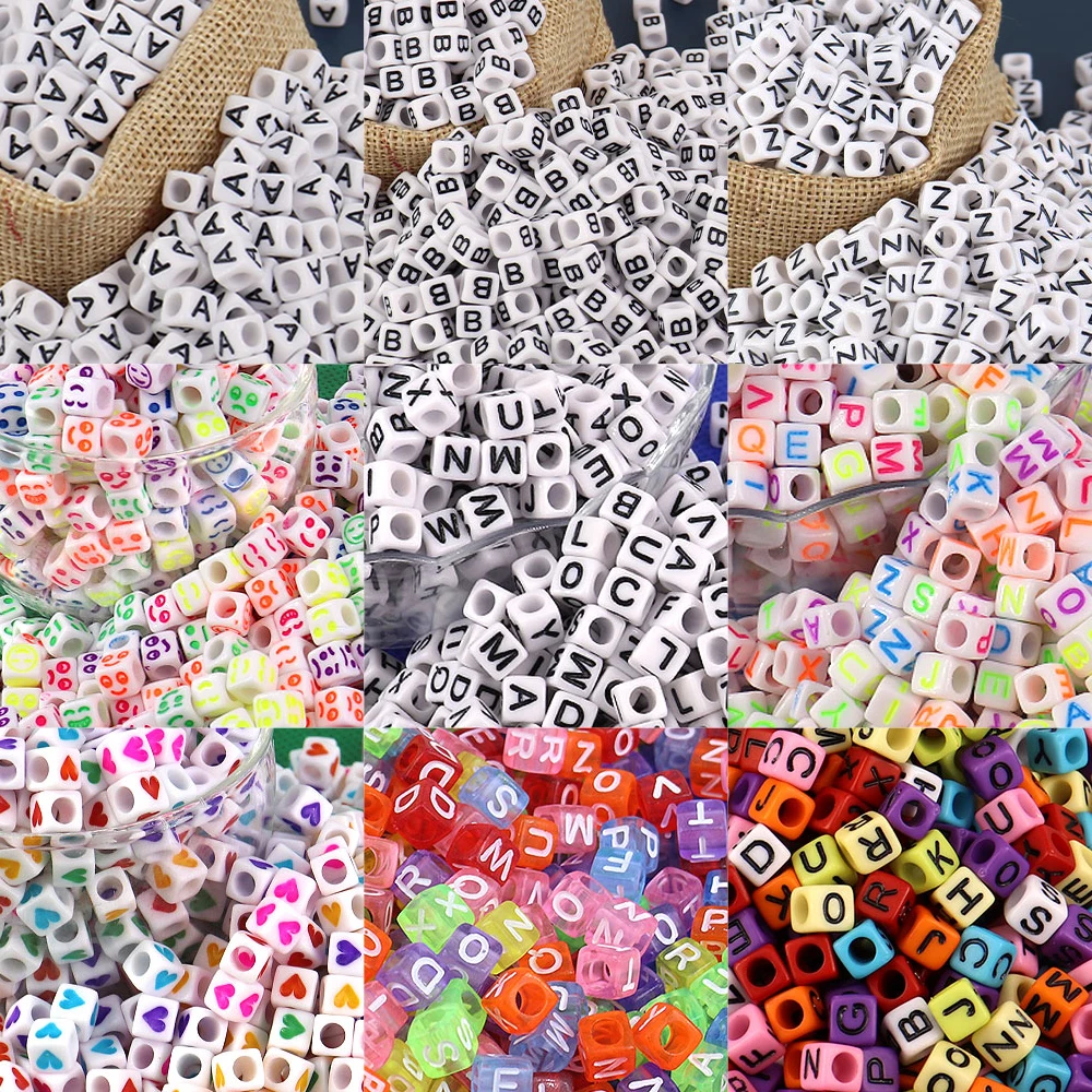 100/200pcs 6x6mm Color Mixed Alphabet Letter Beads Charms Beads For Jewelry Making Supplies Diy Handmade Bracelets Accessories