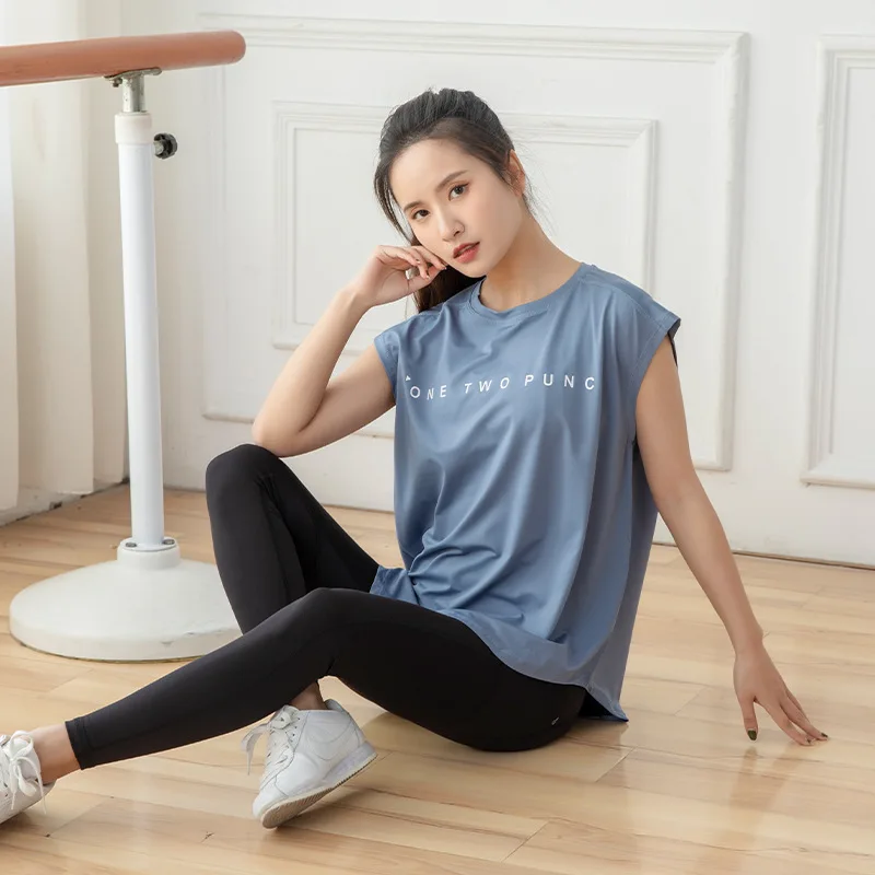 Yoga Clothes Fashionable Leisure Loose Sleeveless Blouse Outdoor Sports Quick Drying Breathable Gym Top T-shirt for Women