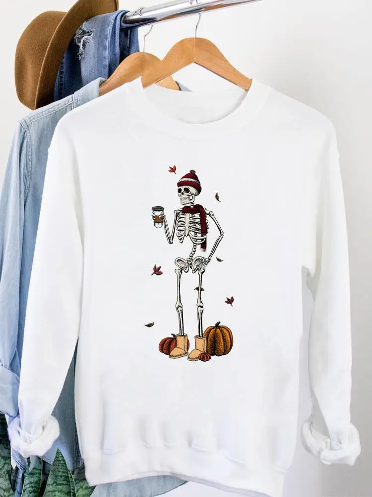 

Women Fall Thanksgiving Halloween Autumn Clothing Skull Funny Cartoon Trend Fashion Pullovers O-neck Female Graphic Sweatshirts