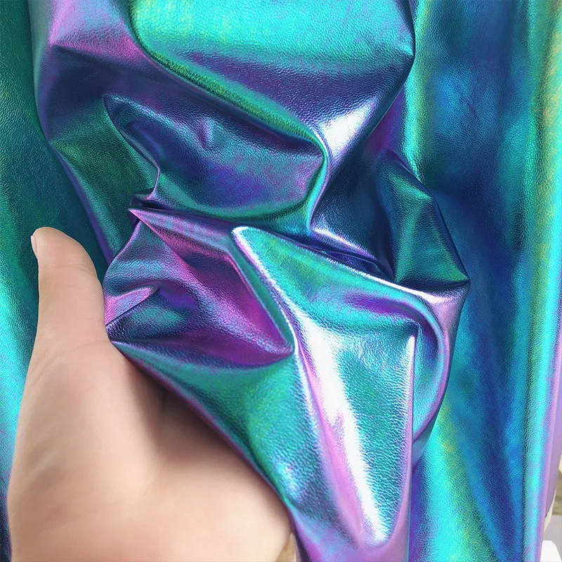 

Блестящая Лазерная Иллюзия синего фиолетового цвета ТПУ кожаная ткань оригинальный дизайнерский материал для шитья DIY Дизайнерская одежда
