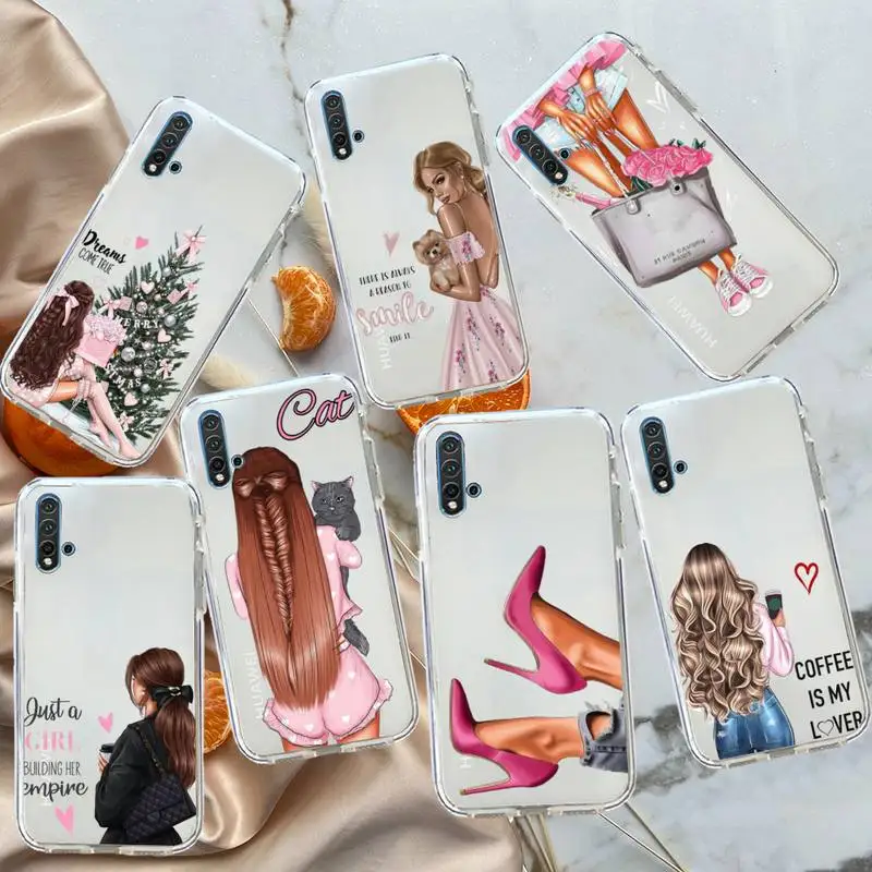 

fashion girl woman Phone Case Transparent for Huawei honor P mate Y 20 30 40 10 8 5 6 7 9 i x c pro lite prime smart