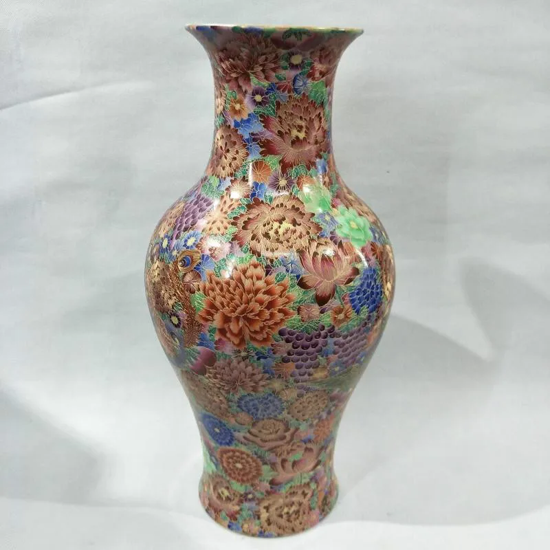 

Большая фарфоровая напольная ваза с эмалью и цветами, ручная работа