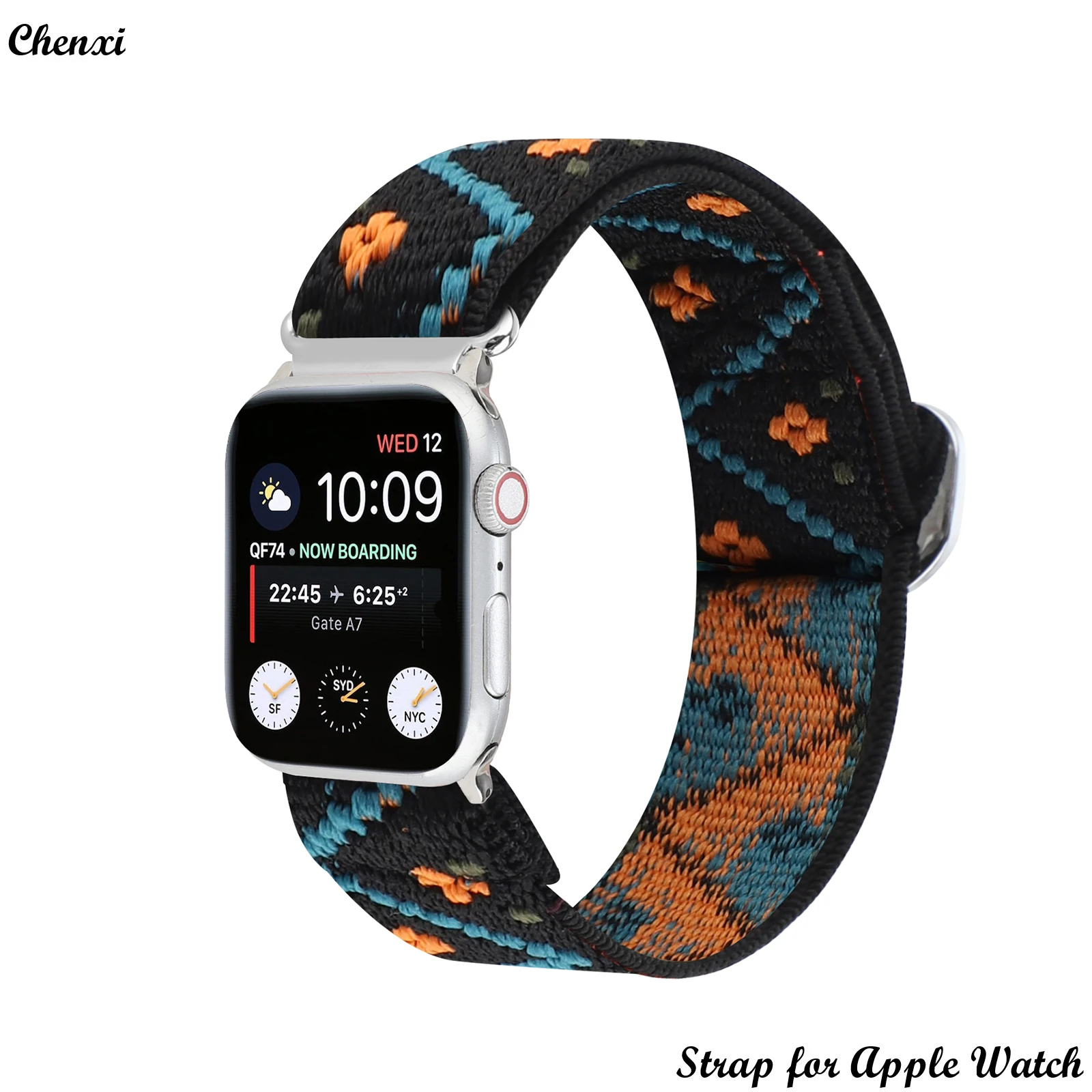 Elastic Strap for Apple Watch band Braided Pattern fabric chain for Iwatch87654321SE metal button National style40 41 42 44 45mm