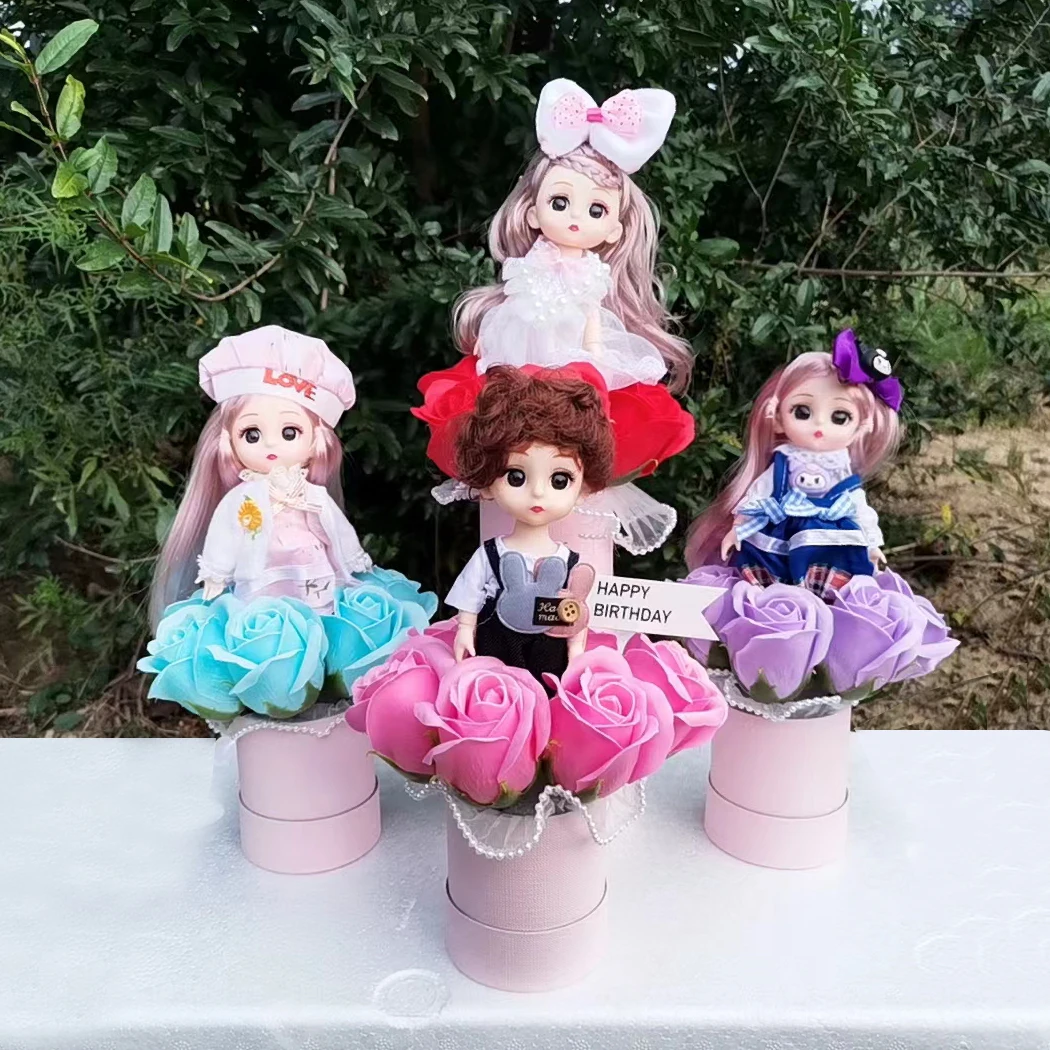 

Маленький круглый букет цветов розы, аниме шарнирные куклы для девочек, подвижное тело с юбкой, шляпой, головным убором, платьем, на День святого Валентина, Рождество, подарок