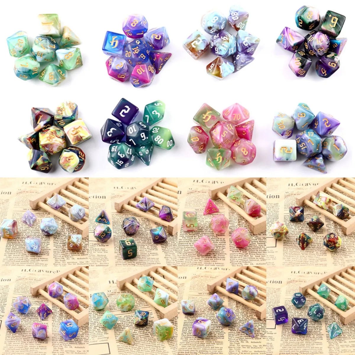 

7 шт./комплект, детские кости для ролевых игр, D4, D6, D8, D10, D %, D12, D20