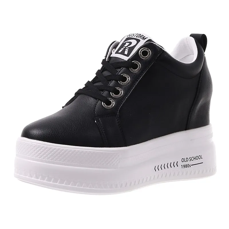 

2022 Women White Shoes 8CM Heels Height Increasing Platform Sneakers Casual Shoes Woman Spring Autumn Comfortable Breathable