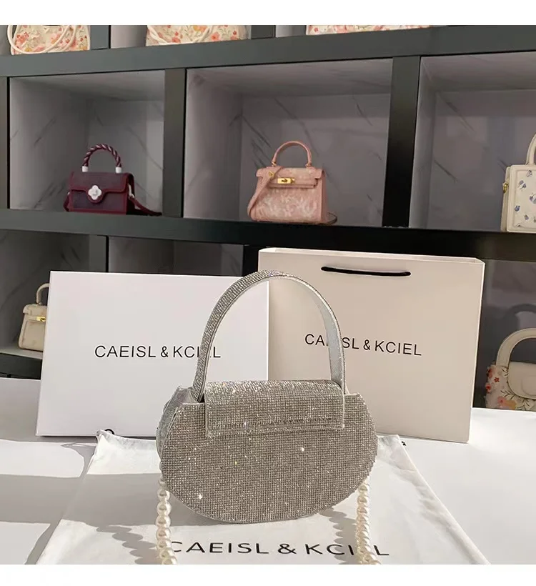 Luxury Designer Glitter Shiny Rhinestone Diamond Evening Bag Women's Handbag Wedding Party Clutch Purse Shoulder Messenger Bag