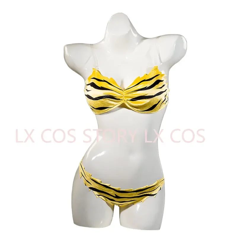 Lum Косплей Urusei Yatsura Костюм Аниме Lamu Invader Парик Тигровый Полосатый Купальник Бикини