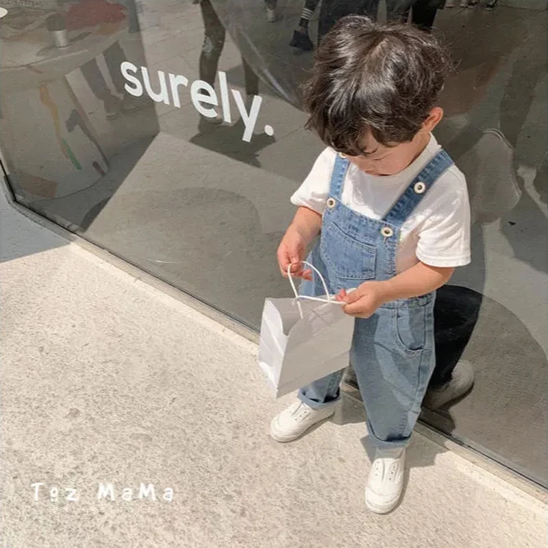 Повседневная детская одежда корейской версии джинсовые комбинезоны для