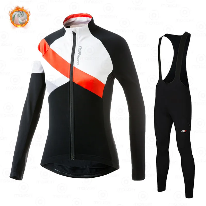 

Korea NSR Cycling Clothing Winter Thermal Fleece Bicycle MTB Cycling Jersey Set Lady Ciclismo Long Sleeve Mountain Bike Clothes