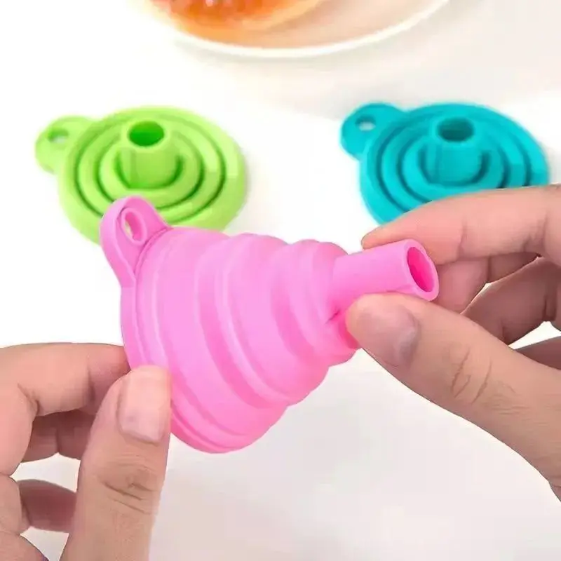 Candy Colored Folding Telescopic Funnel Collapsible Funnel Set Small Silicone Funnel Folding for Cooking Water Bottle Liquids