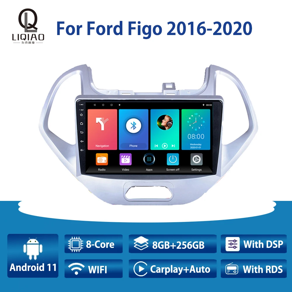 

Автомагнитола LIQIAO для Ford Figo 2016-2020 Carplay Multimidia, видеоплеер с навигацией, GPS, камерой заднего вида, Bluetooth, Wi-Fi, BT