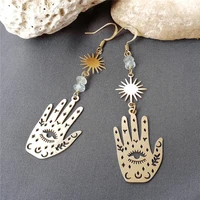 boho cute gold asymmetrical tarot hand sun crystal drop dangle earrings for women girl gift charm jewelry accessories