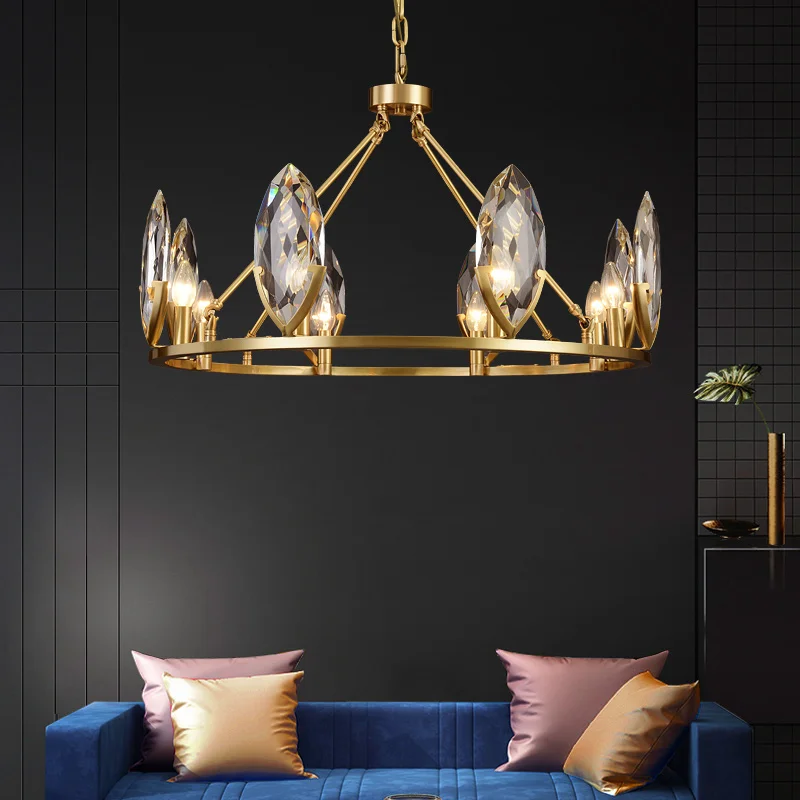 

Post-Modern Light Luxury Living Room Crystal Chandelier Copper Atmosphere Modern Minimalist Dining Room Bedroom Lamp